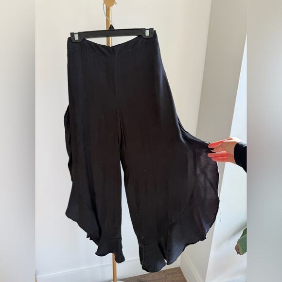 ANTHROPOLOGIE ELEVENSES ANTILLES WIDE LEG BLACK RUFFLE PANTS SIZE 0 - Picture 5 of 10